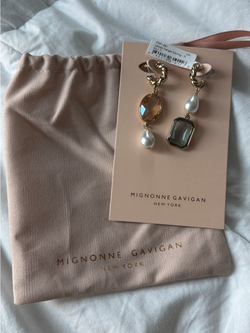 Mignonne Gavigan Gold Pink and Champagne Drop Earrings with Pearl Drops